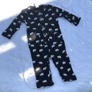 Kate Quinn Black and White Bear Print Organic Cotton One-Piece